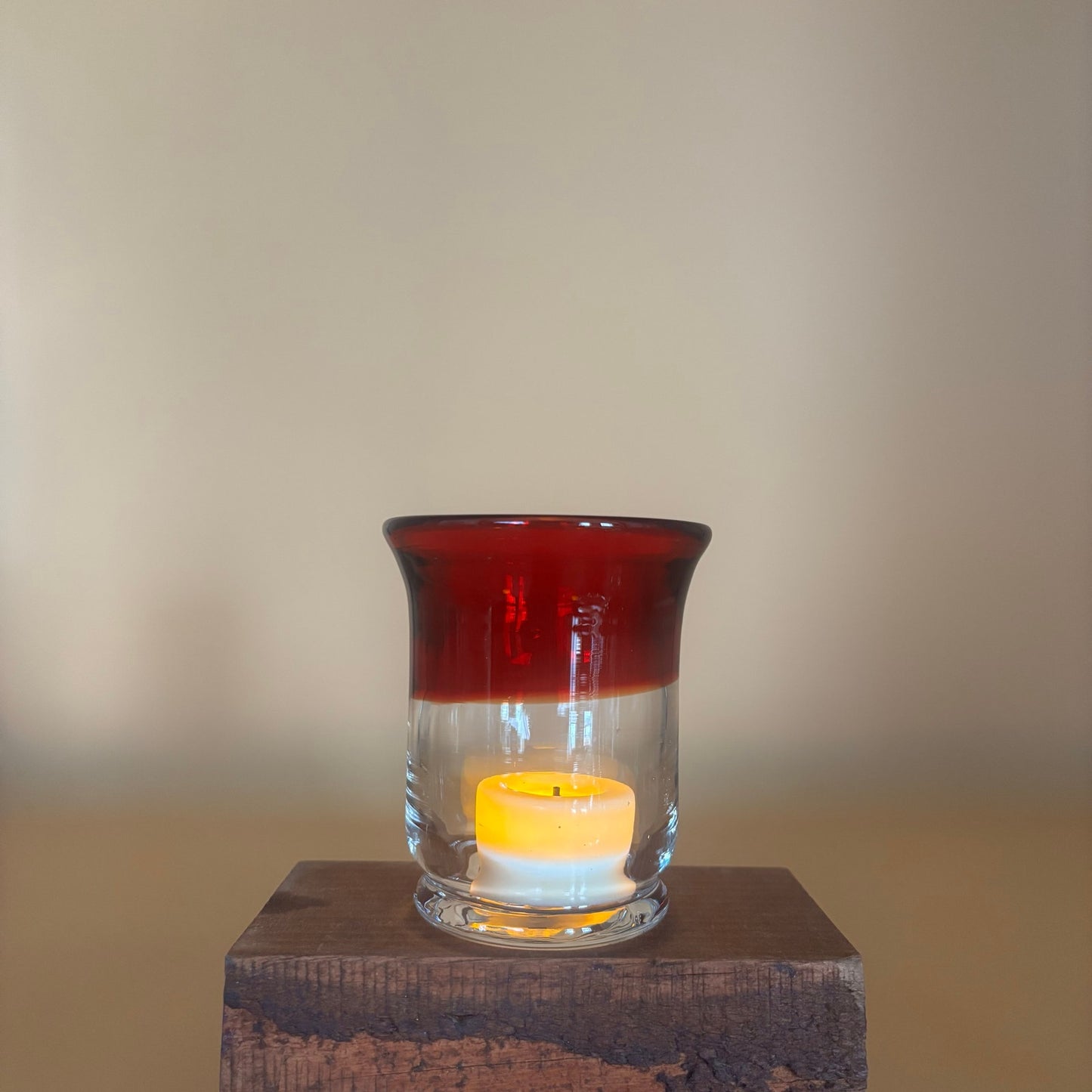 Set of 5 Hand Blown Art Glass Candleholders - Ruby Red and Clear