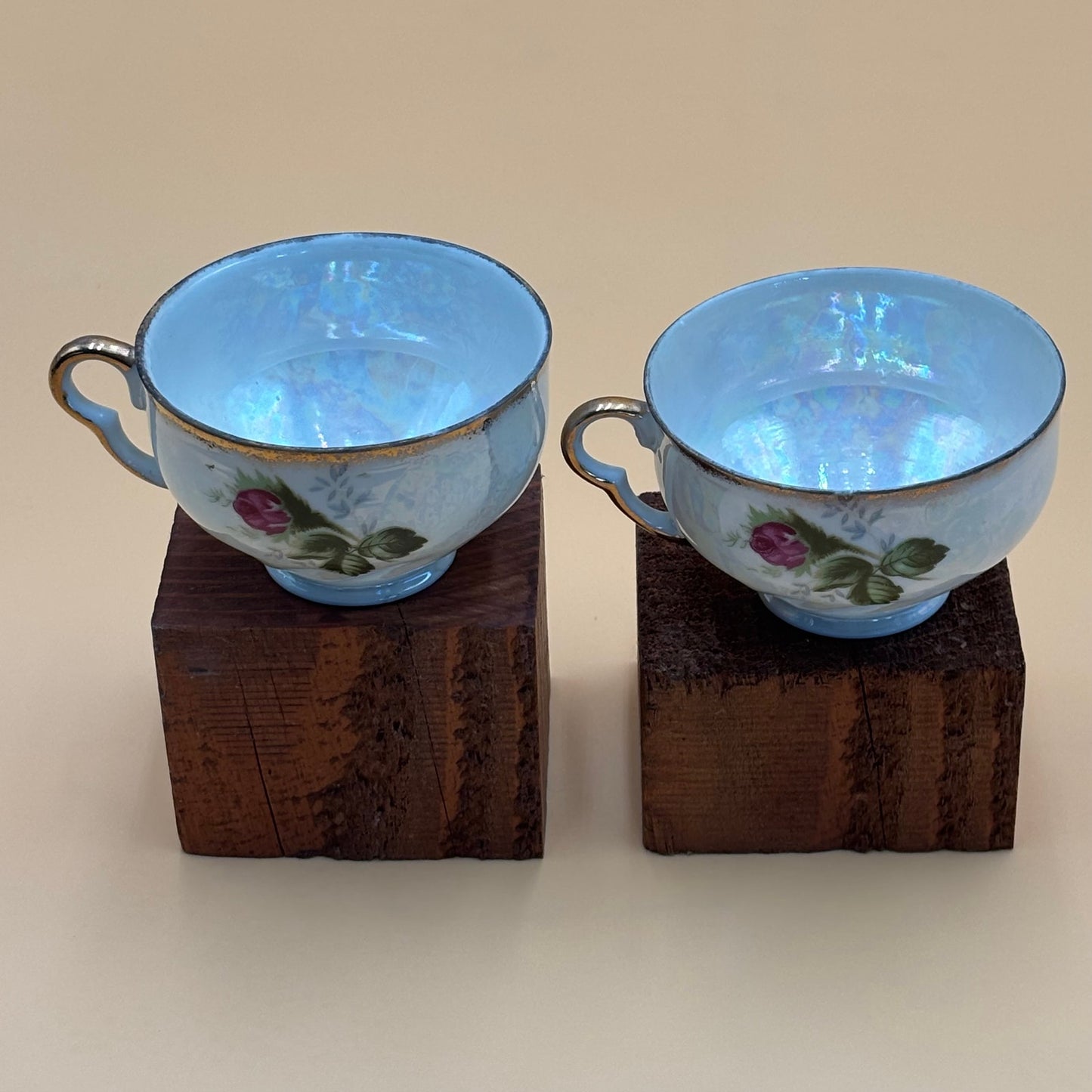 Vintage 2 Norcrest Moss Rose Bone China Teacups - Replacement Pair