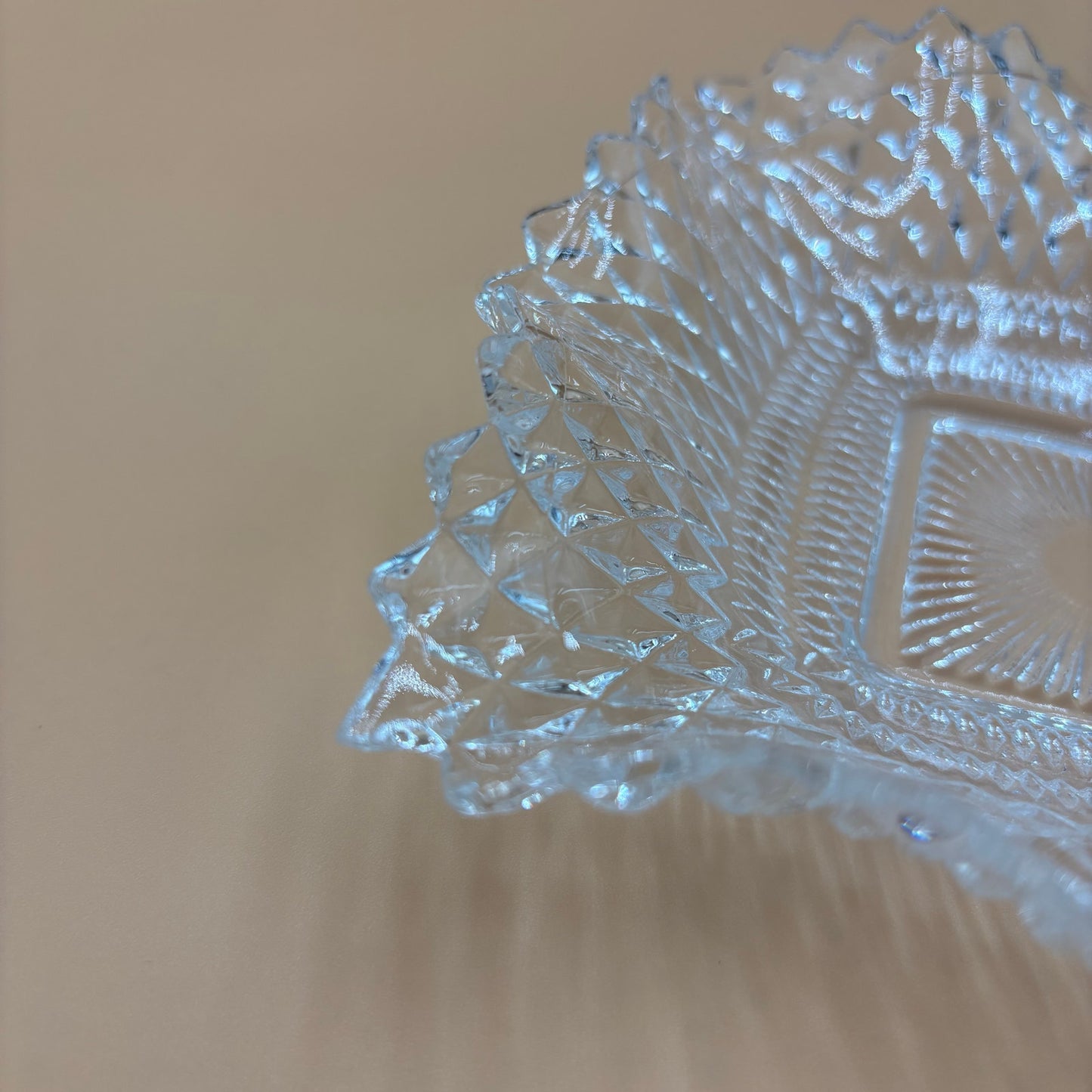 Vintage Diamond Cut Ruffled Edge Clear Glass Candy Dishes - Set of 2