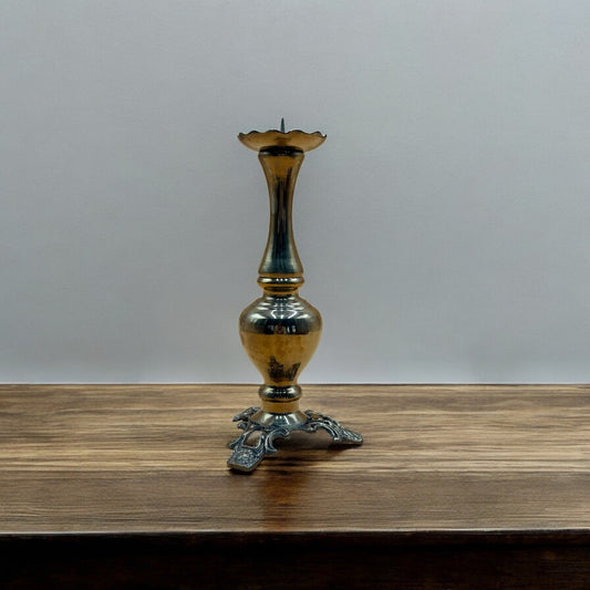 Vintage Brass Ornate Spike Candlestick Holder 10"