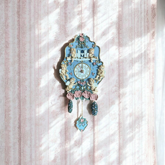 3D Cherub Angel Wall Clock with Roses