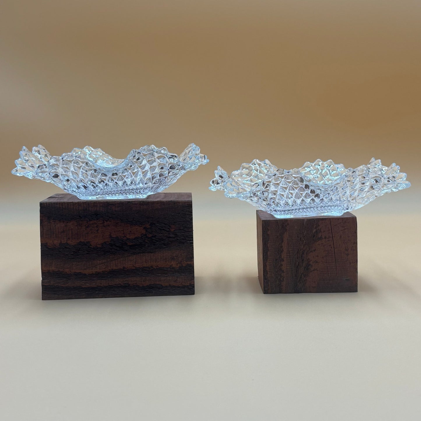 Vintage Diamond Cut Ruffled Edge Clear Glass Candy Dishes - Set of 2