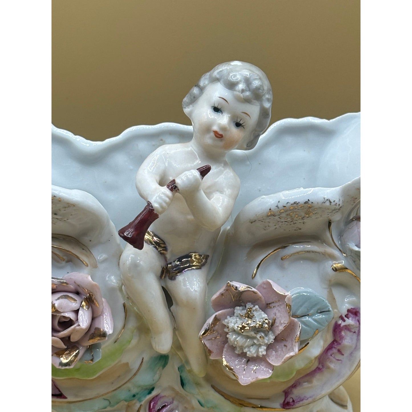 Victorian Cherub Porcelain Planter with Roses