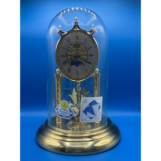 Franz Hermle Glass Dome VTG Concordia Quartz Clock Moon Phase Made in Germany