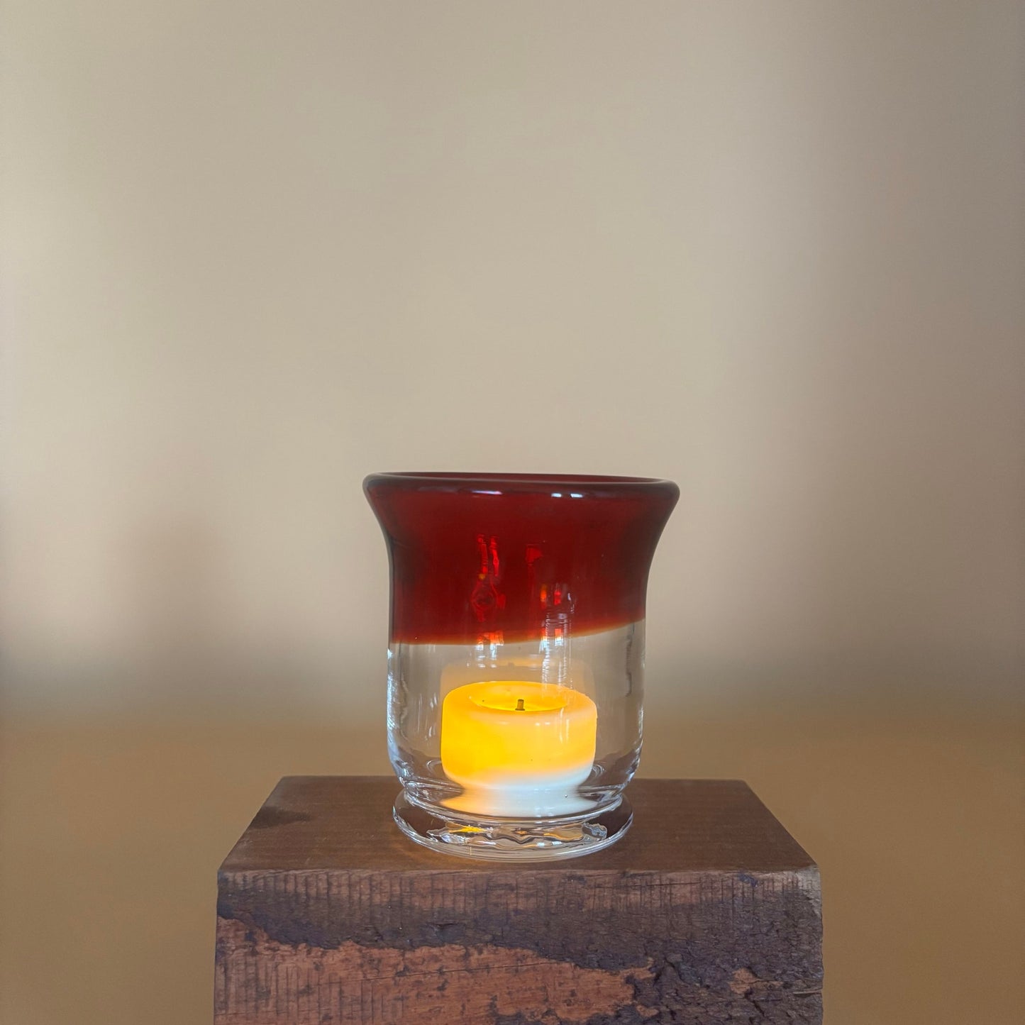 Set of 5 Hand Blown Art Glass Candleholders - Ruby Red and Clear