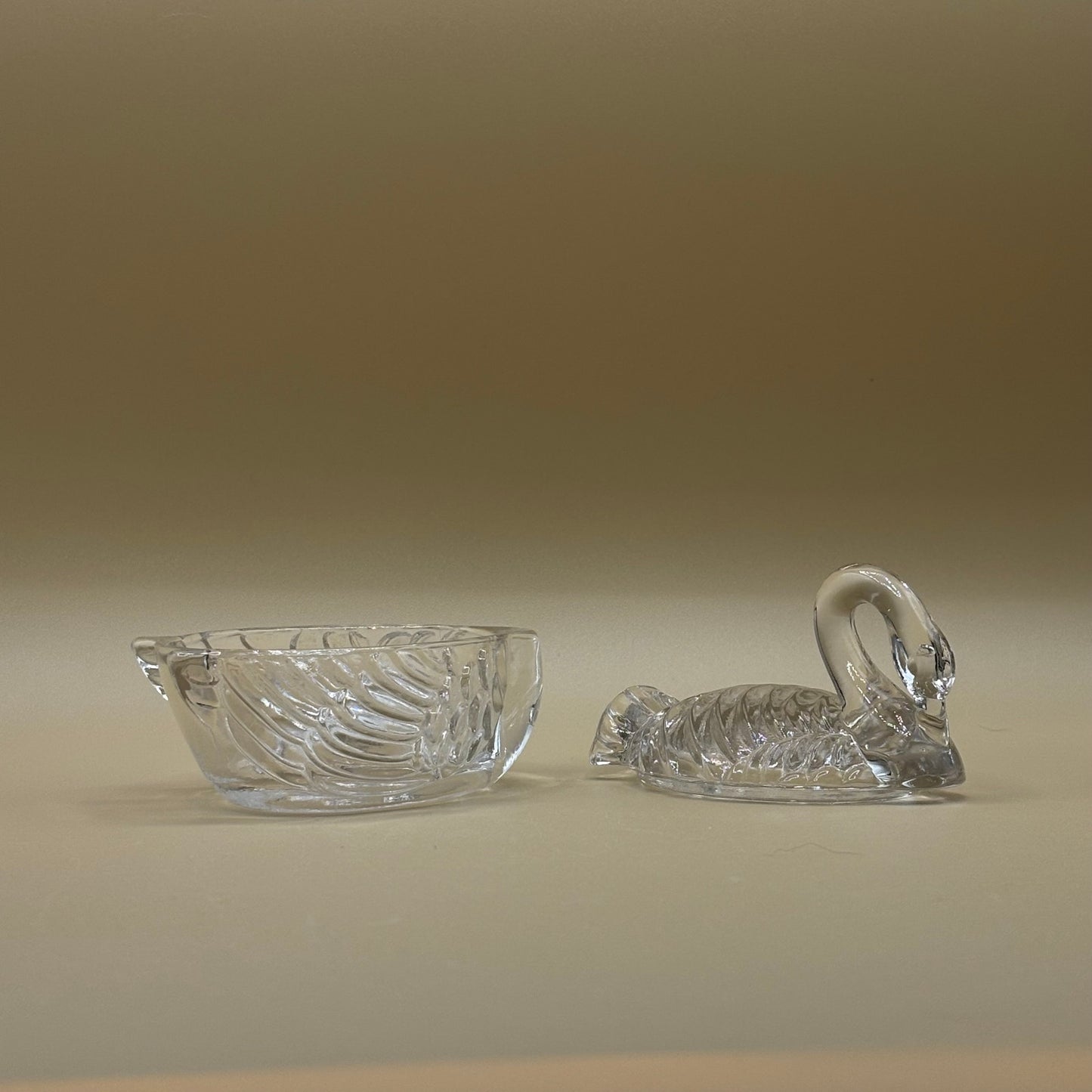 Crystal Swan Trinket Dish with Lid - Clear Glass Box