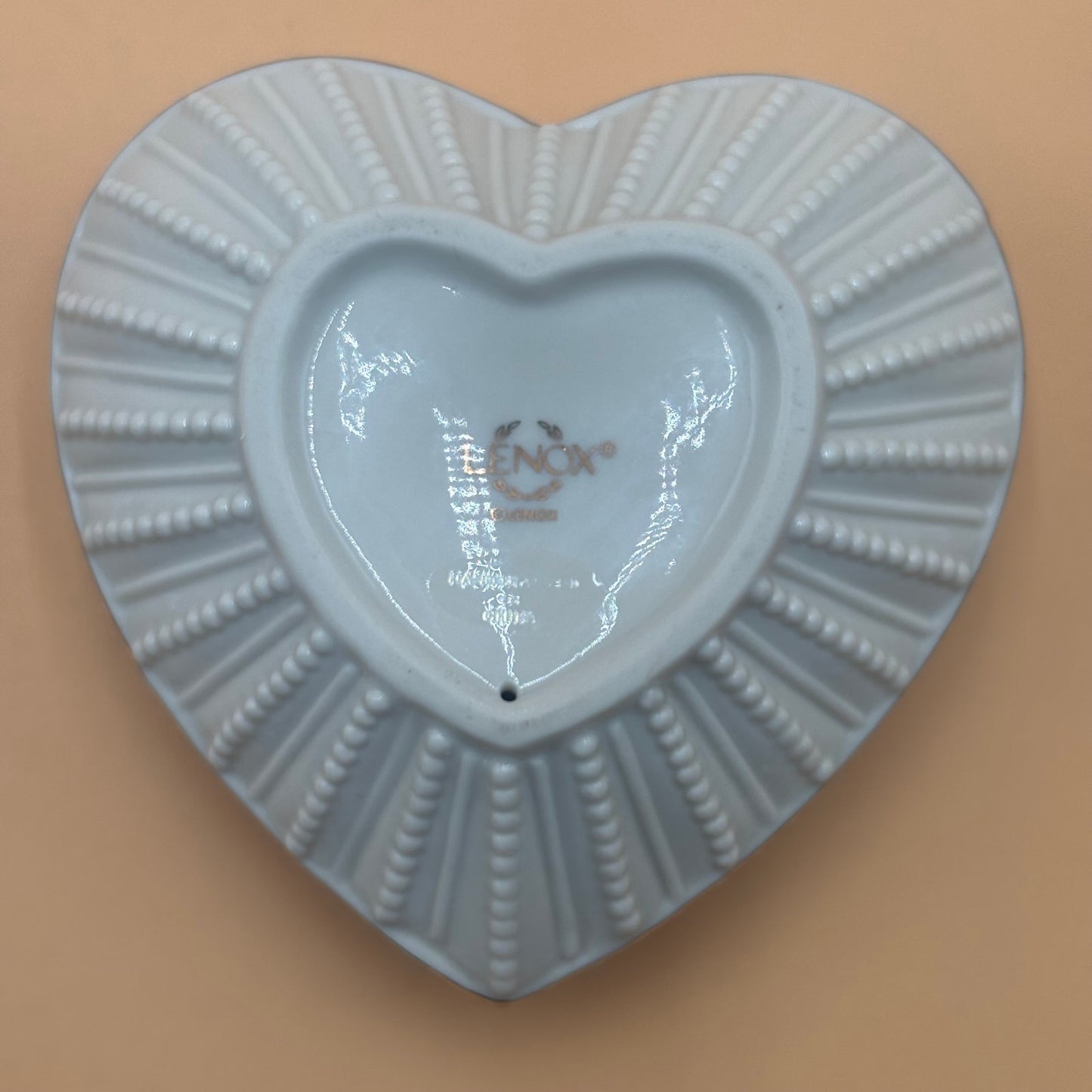 1980s Lenox Porcelain Ivory Heart Votive Candle Holder