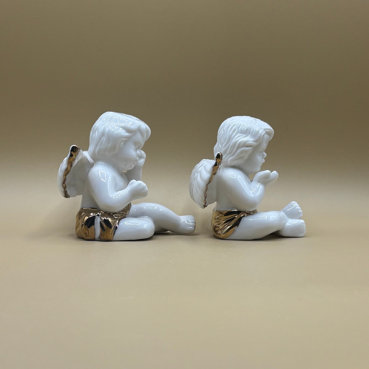 Ceramic Angel Cherub Salt & Pepper Shakers - White with Gold Accent