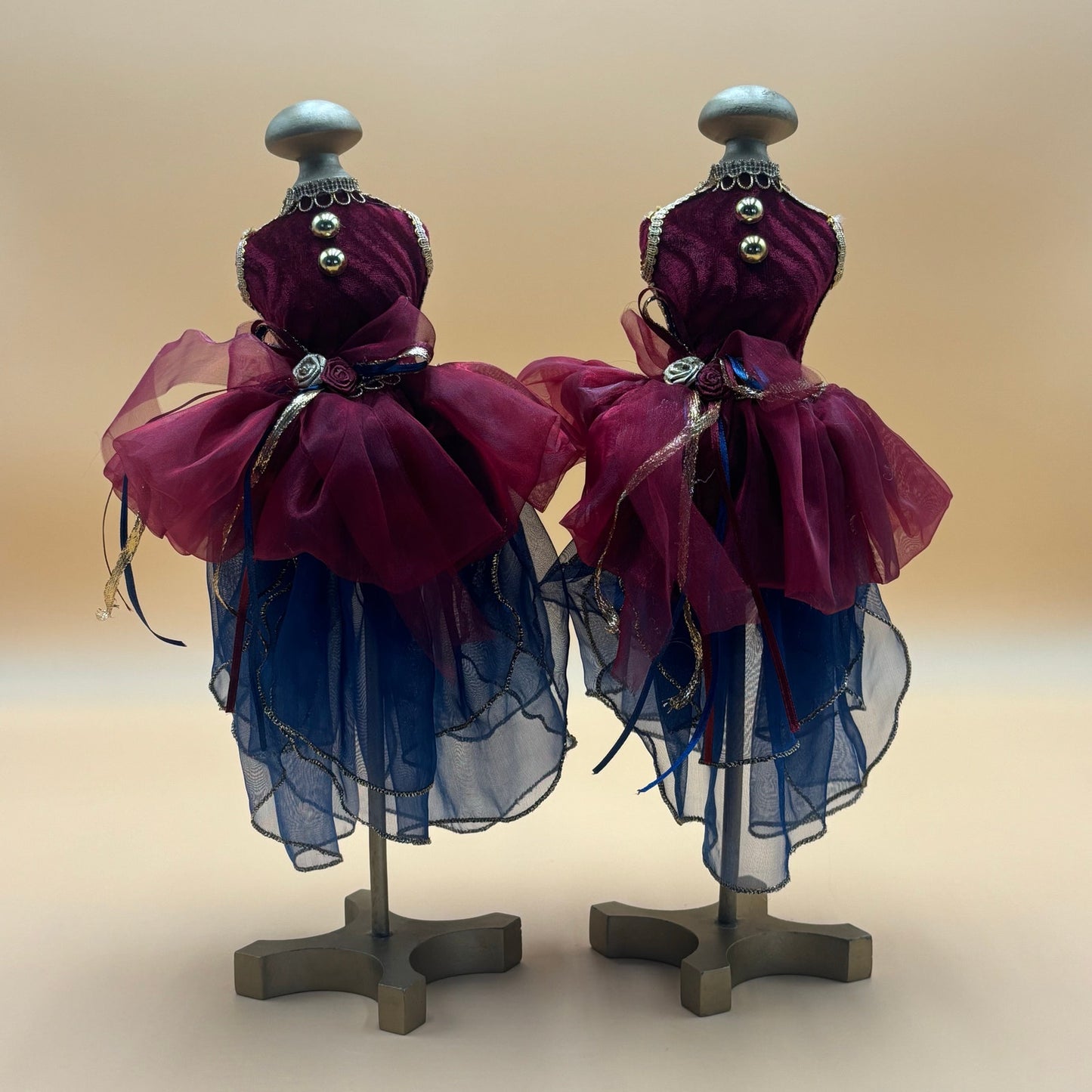 Decorative Miniature Dress Form Set - Burgundy, Gold & Royal Blue