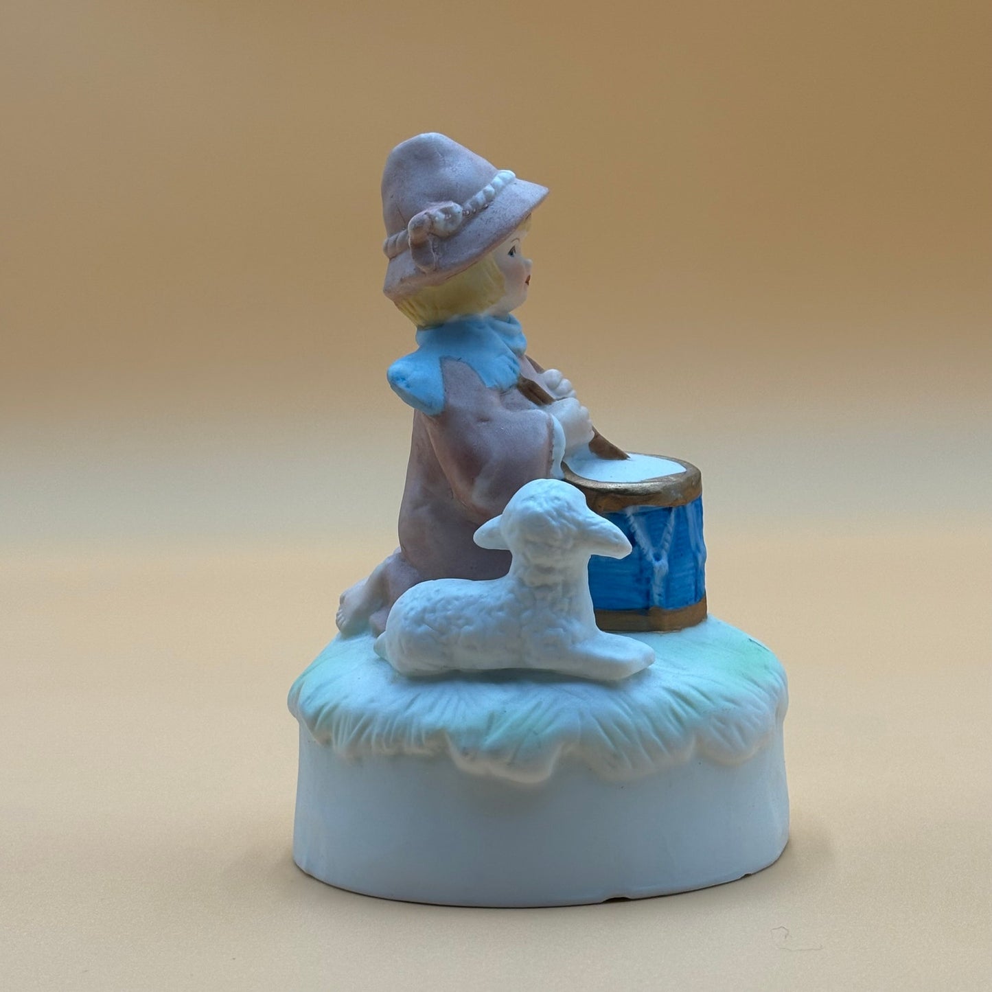 Vintage Ceramic "Little Drummer Boy" Musical Figurine with Lambs