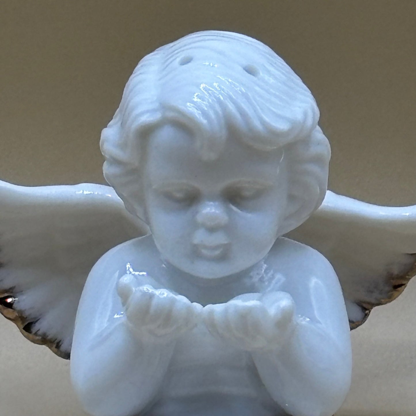 Ceramic Angel Cherub Salt & Pepper Shakers - White with Gold Accent