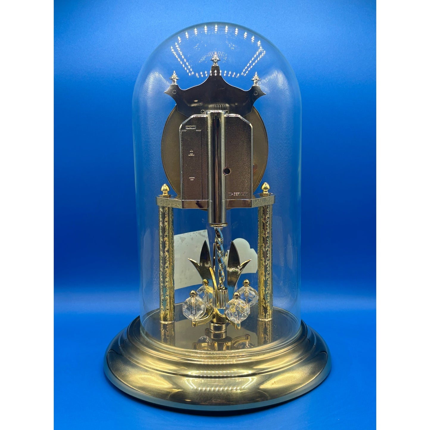 Franz Hermle Glass Dome VTG Concordia Quartz Clock Moon Phase Made in Germany
