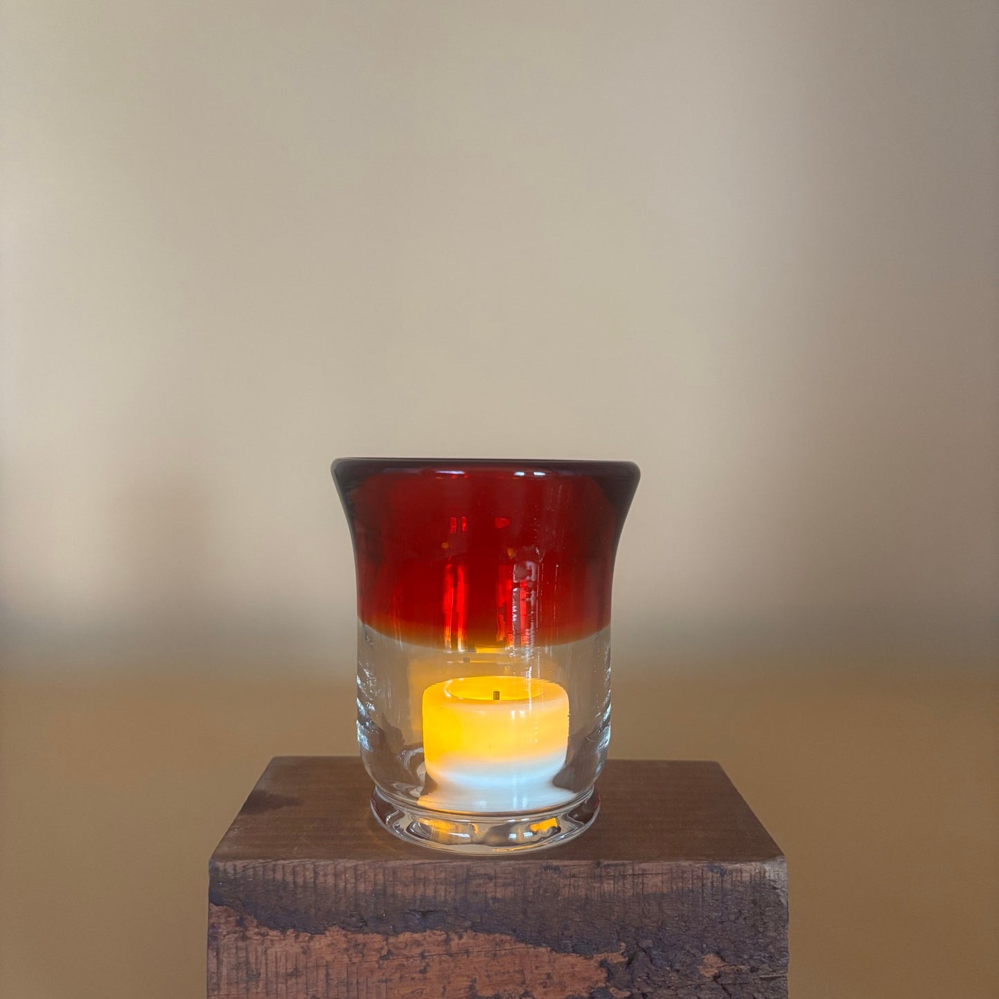 Set of 5 Hand Blown Art Glass Candleholders - Ruby Red and Clear