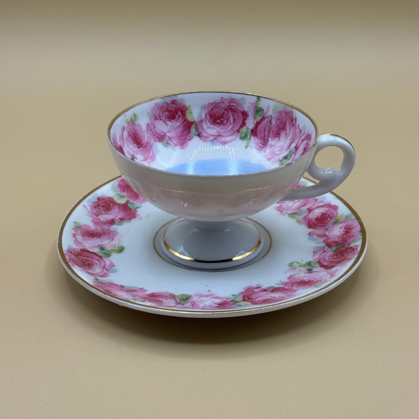 Vintage "Lychen Wohlitz Partie" Souvenir Tea Cup & Saucer with Pink Roses