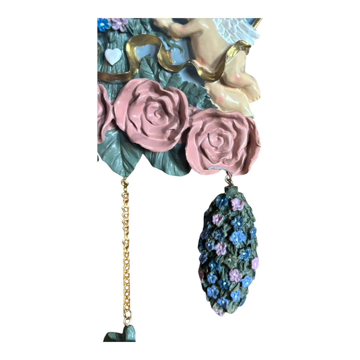 3D Cherub Angel Wall Clock with Roses
