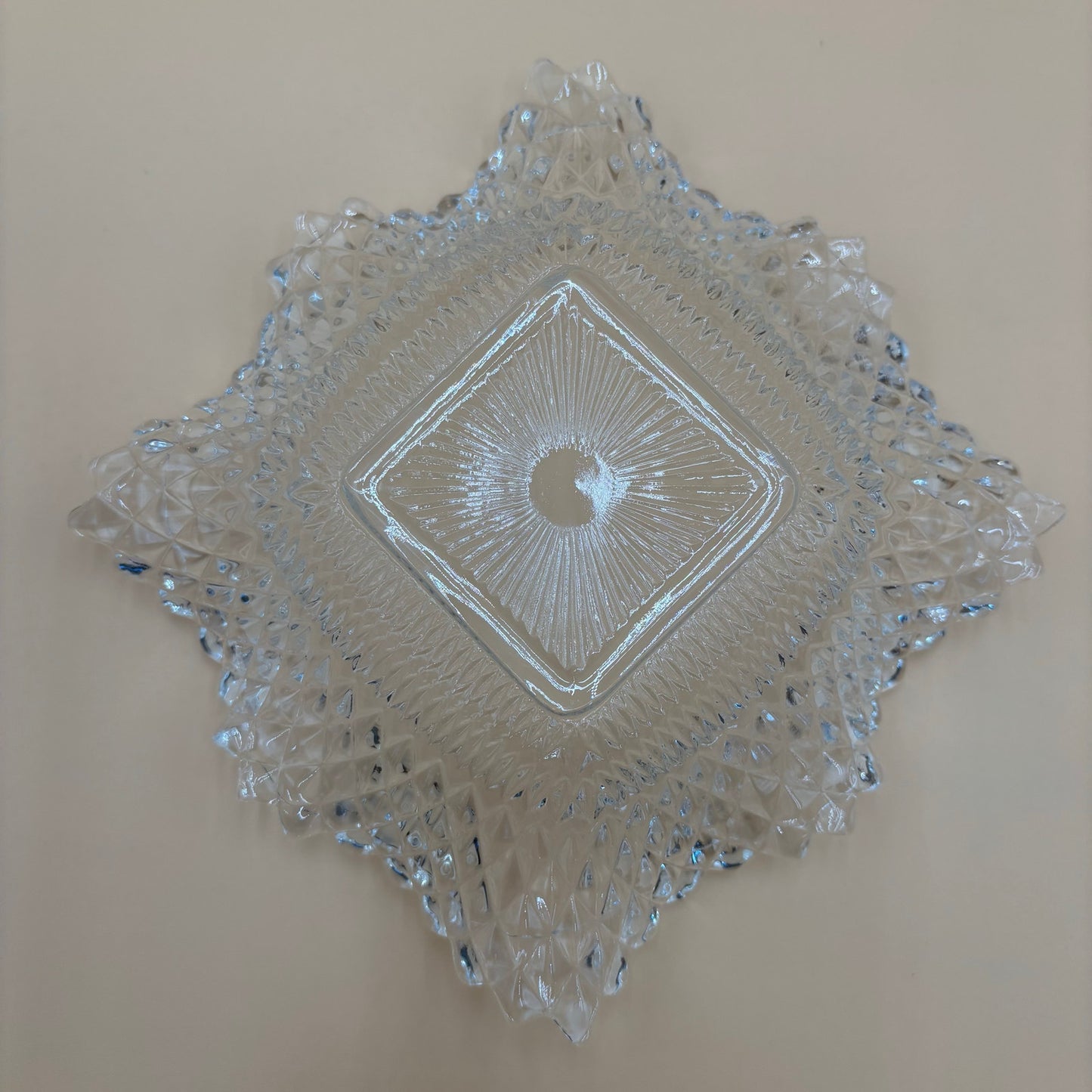 Vintage Diamond Cut Ruffled Edge Clear Glass Candy Dishes - Set of 2