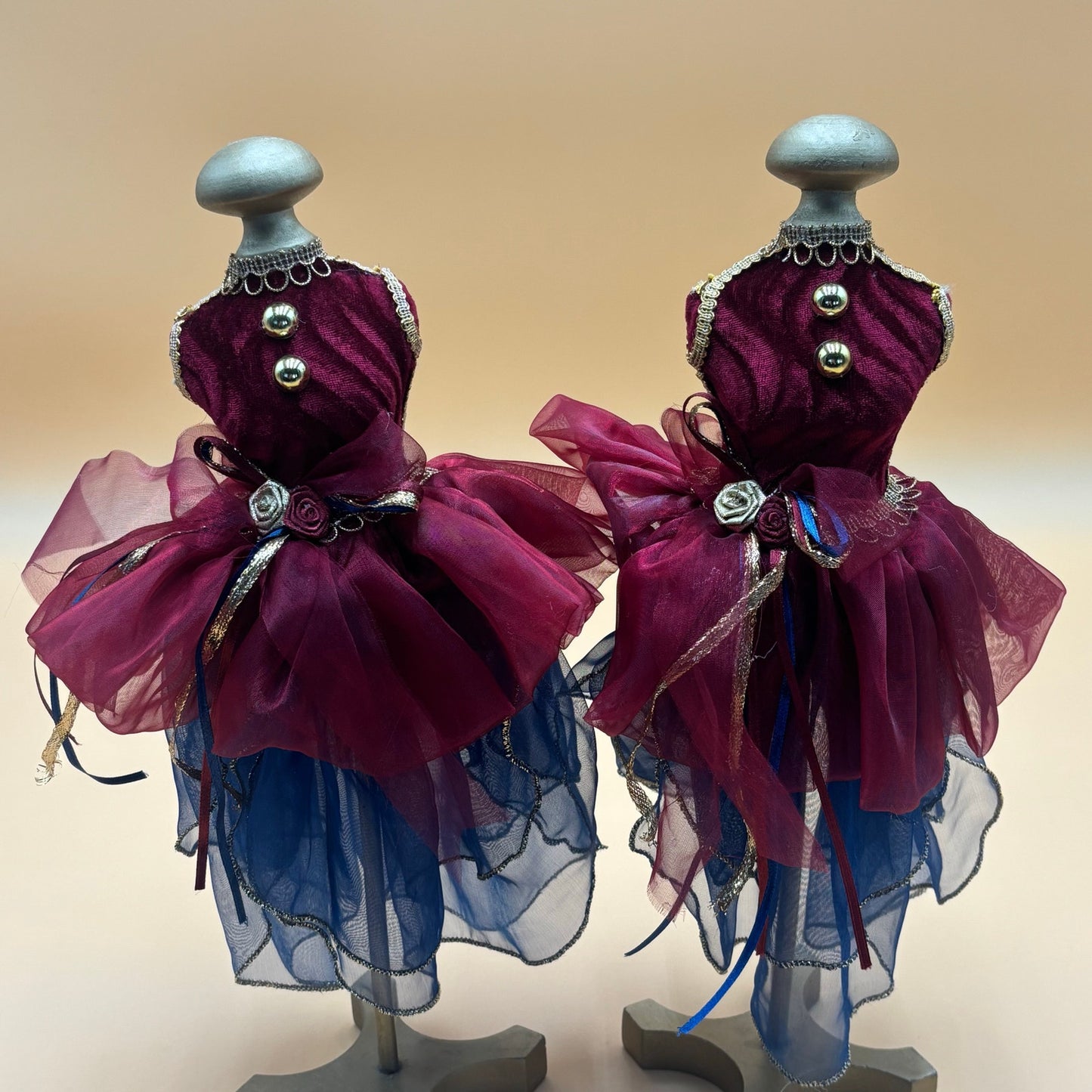 Decorative Miniature Dress Form Set - Burgundy, Gold & Royal Blue