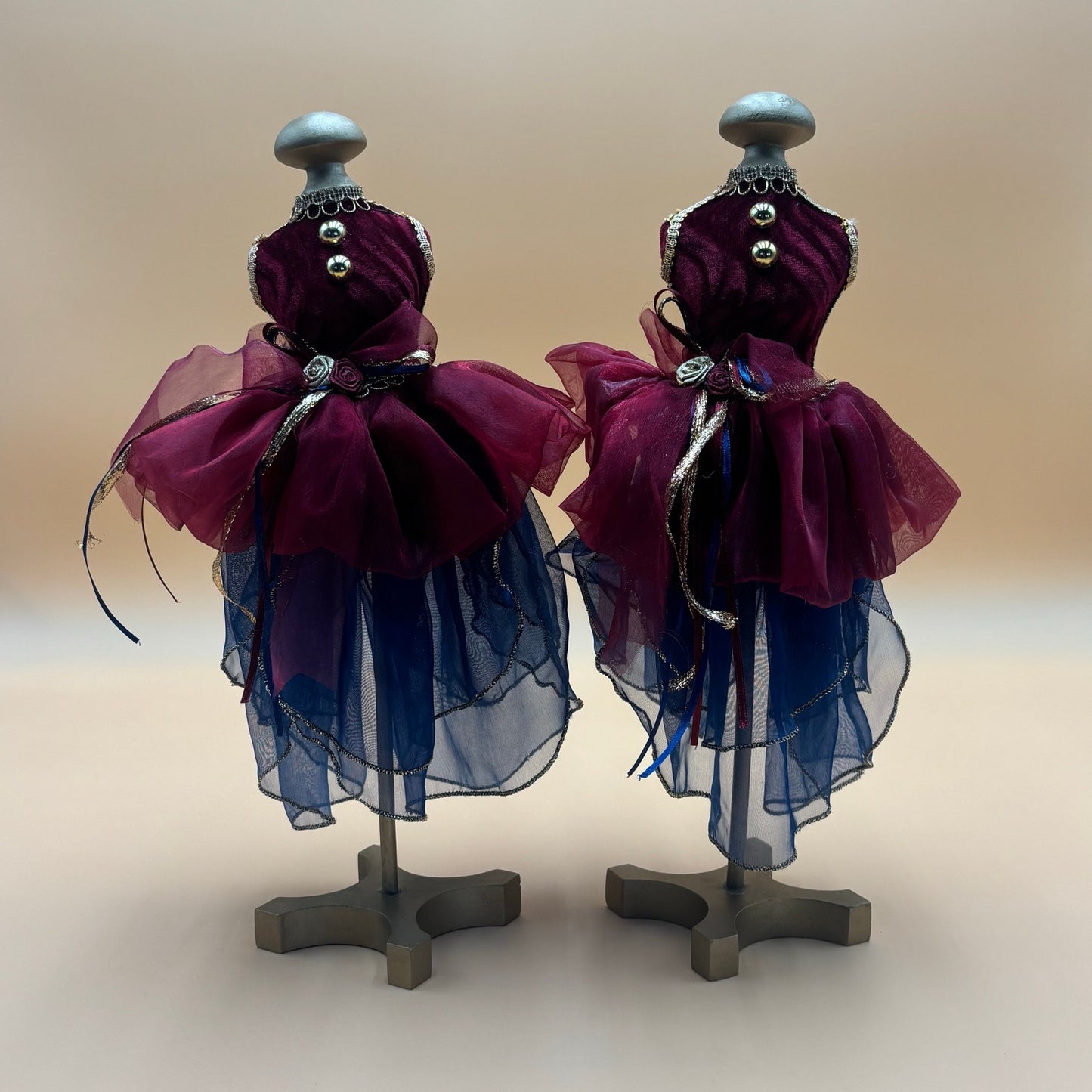 Decorative Miniature Dress Form Set - Burgundy, Gold & Royal Blue