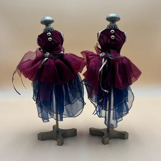 Decorative Miniature Dress Form Set - Burgundy, Gold & Royal Blue