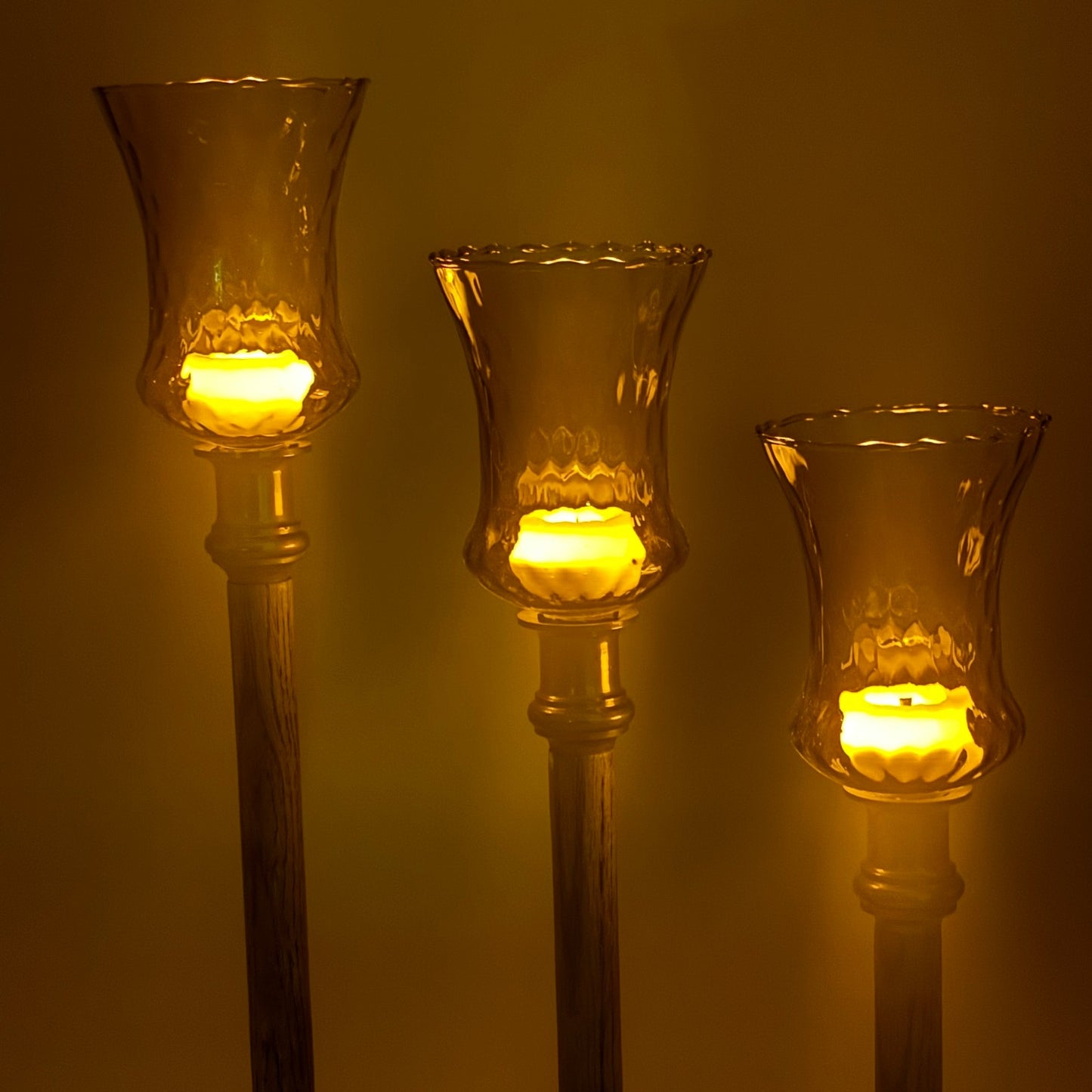Vintage Amber Glass Honeycomb Staggering Votive Candle Holders - Set of 3