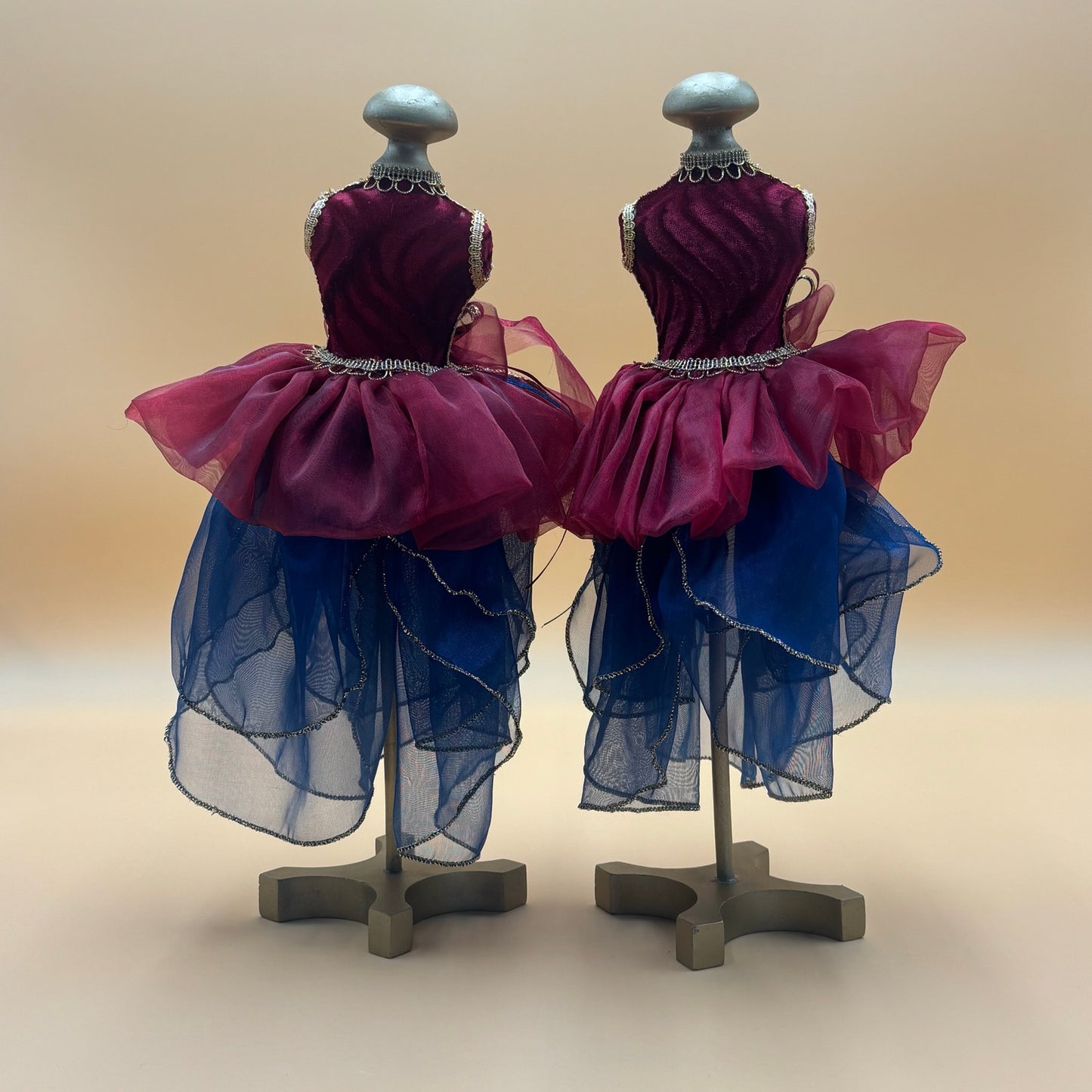 Decorative Miniature Dress Form Set - Burgundy, Gold & Royal Blue