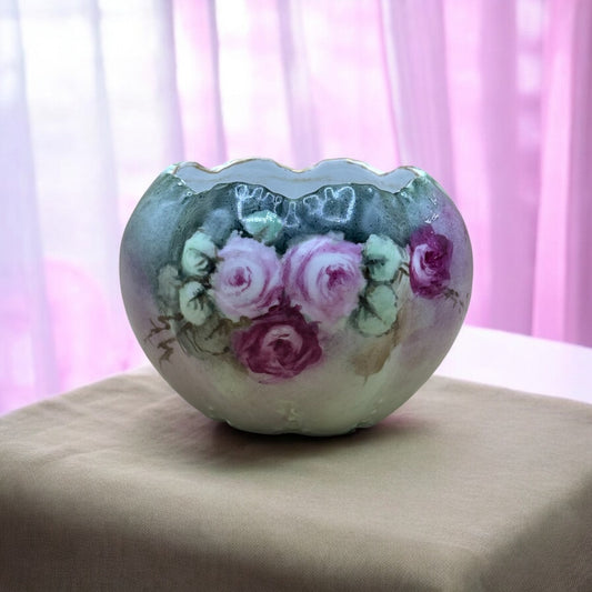 VTG Royal Austria Hand Painted Rose Bowl - Pink Roses