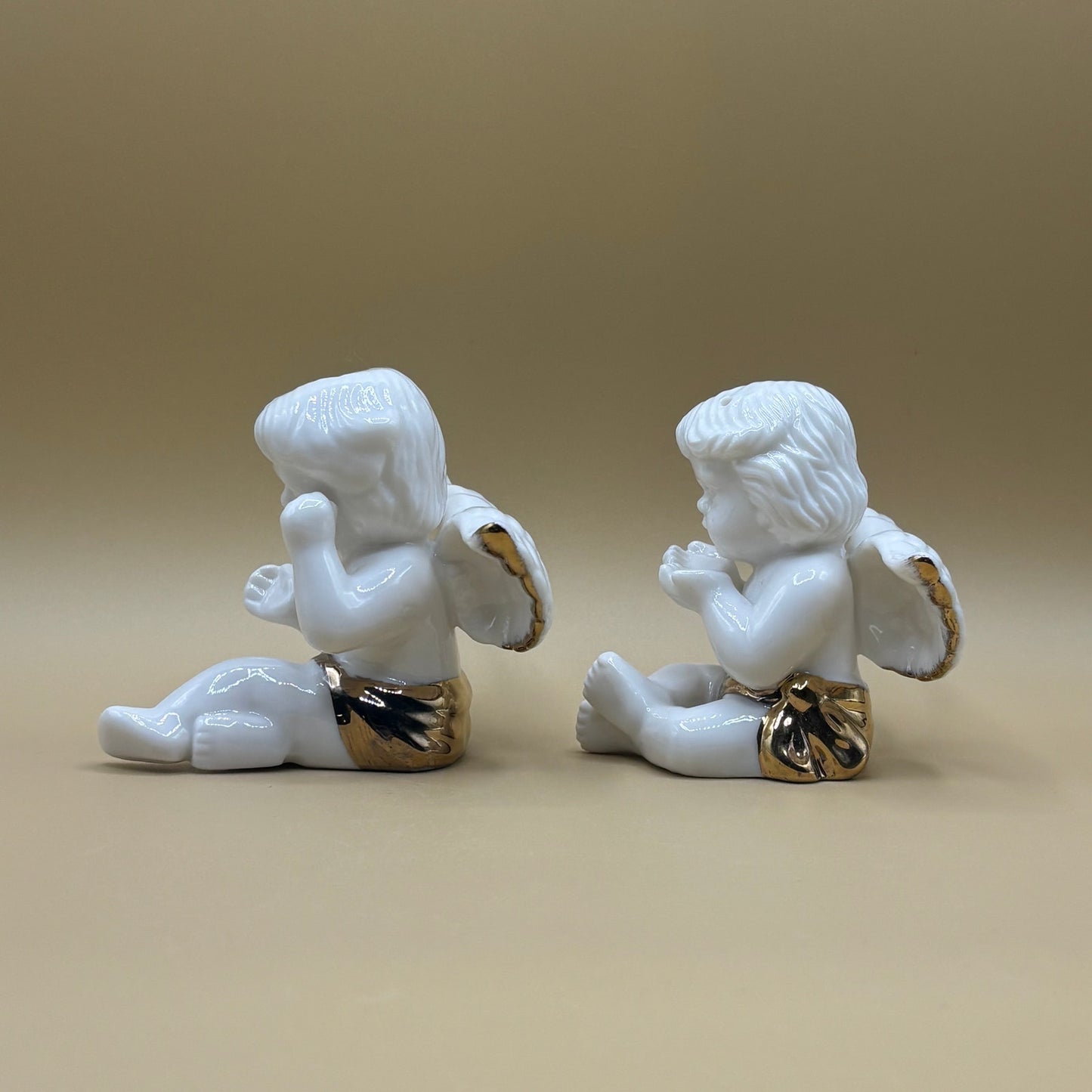 Ceramic Angel Cherub Salt & Pepper Shakers - White with Gold Accent