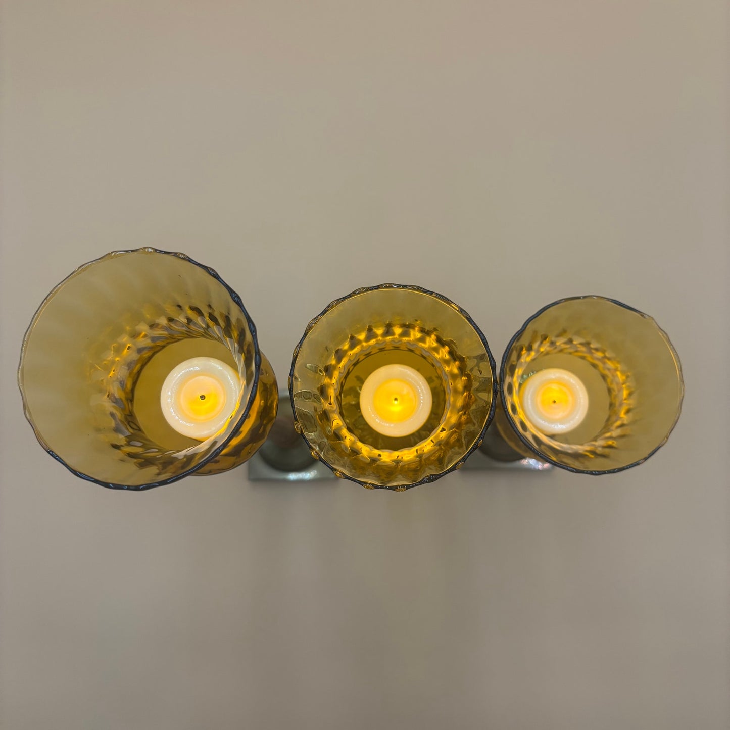 Vintage Amber Glass Honeycomb Staggering Votive Candle Holders - Set of 3