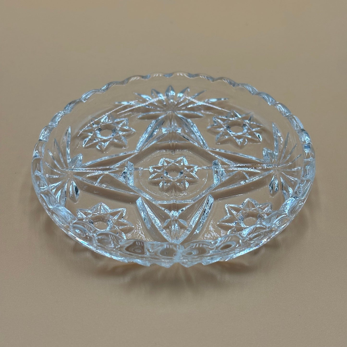 Set of 6 Anchor Hocking Early American Prescut Glass Coasters/Trinket Dish