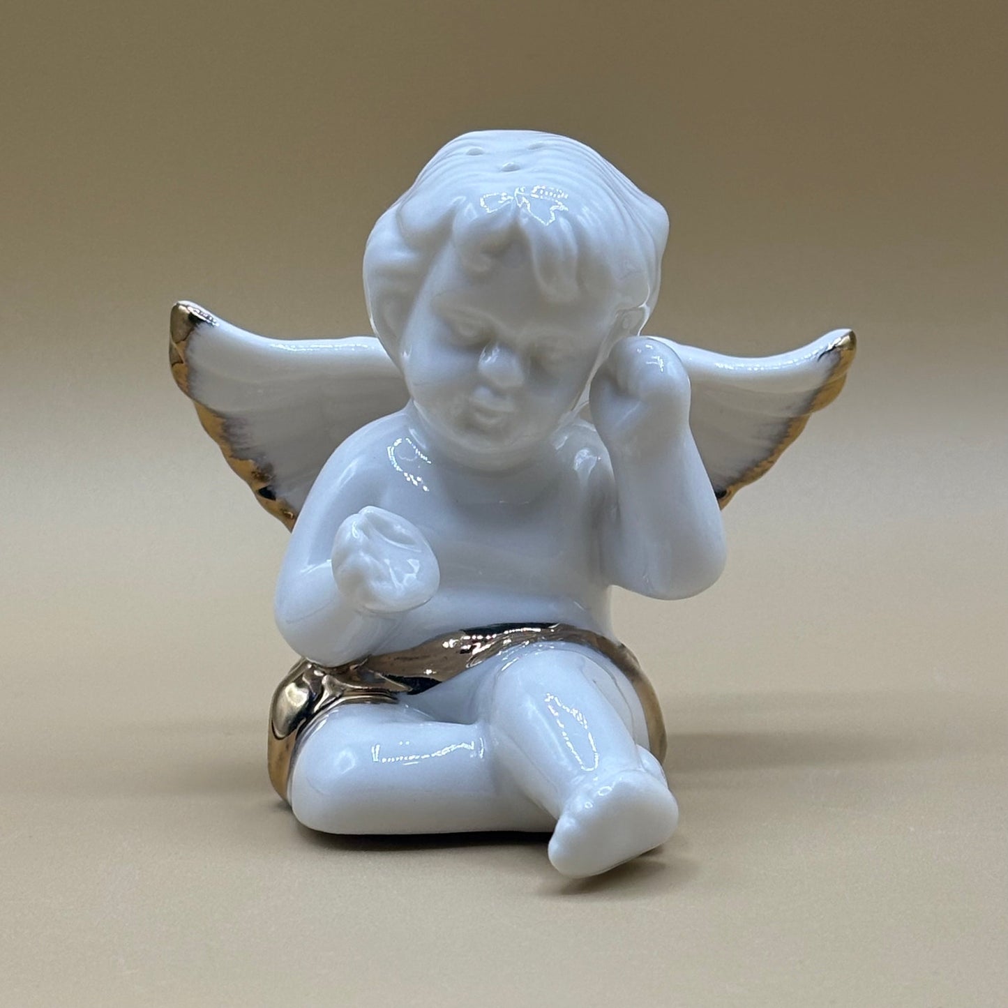 Ceramic Angel Cherub Salt & Pepper Shakers - White with Gold Accent