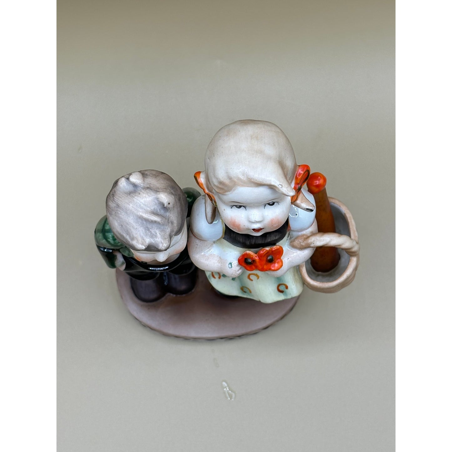 VTG Boy and Girl Orange with Basket Japanese Ceramic Figurine