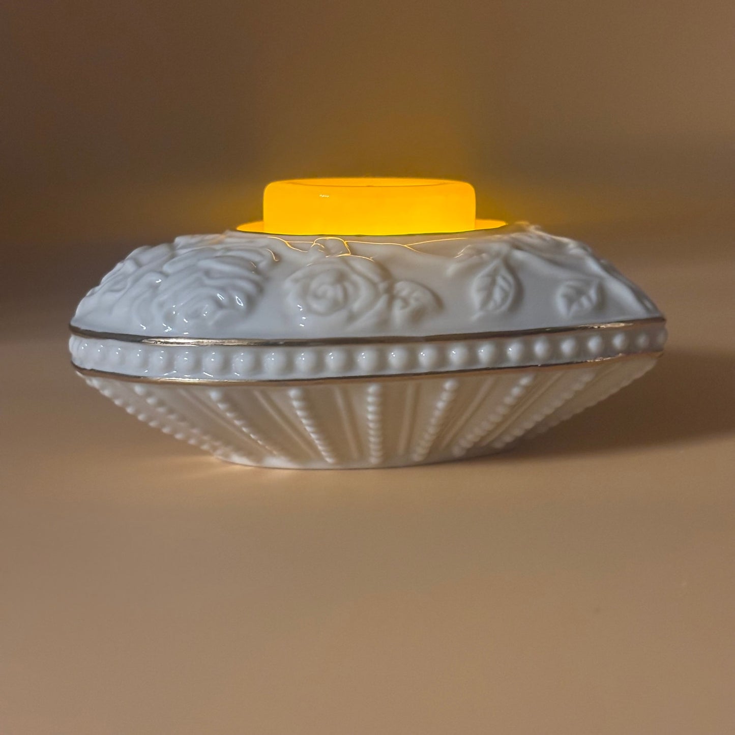 1980s Lenox Porcelain Ivory Heart Votive Candle Holder