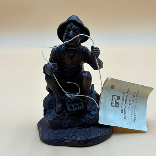 Vintage 1988 Design Gifts Fisherman Sculpture - Pecan & Walnut Shell Art