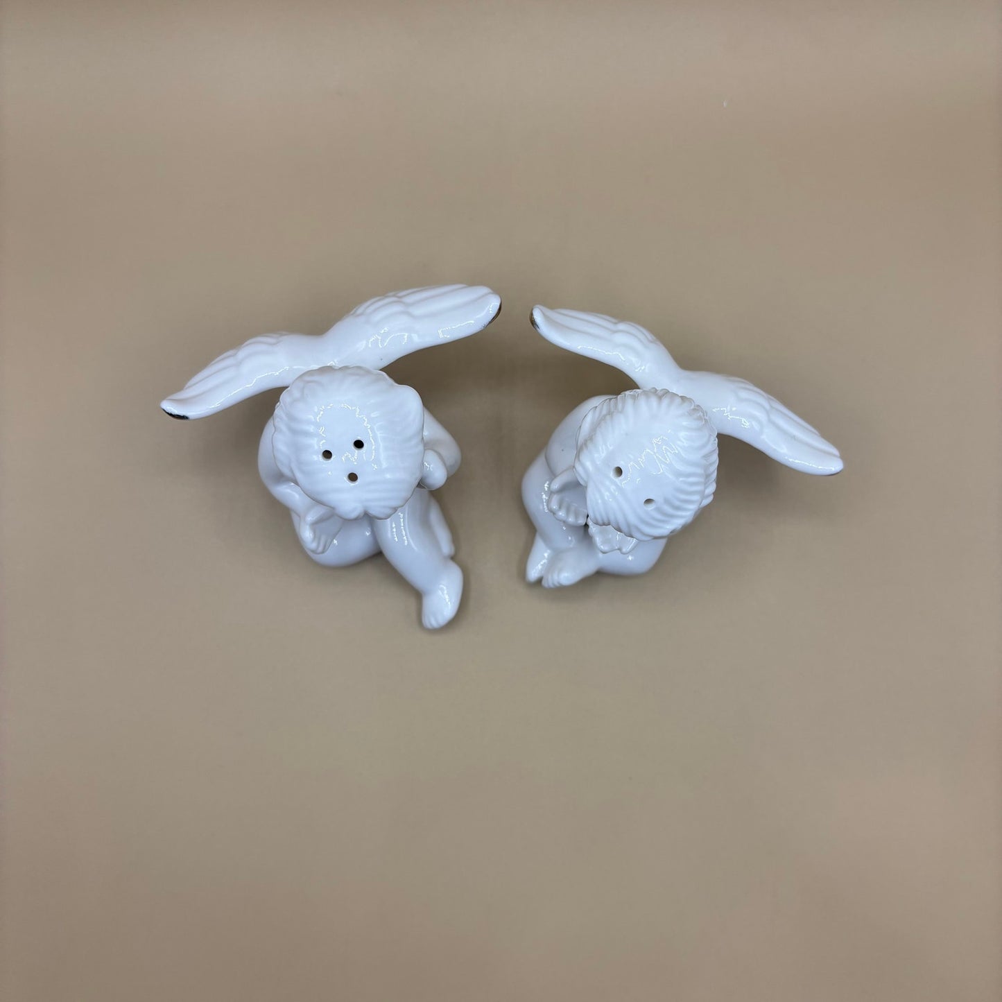 Ceramic Angel Cherub Salt & Pepper Shakers - White with Gold Accent