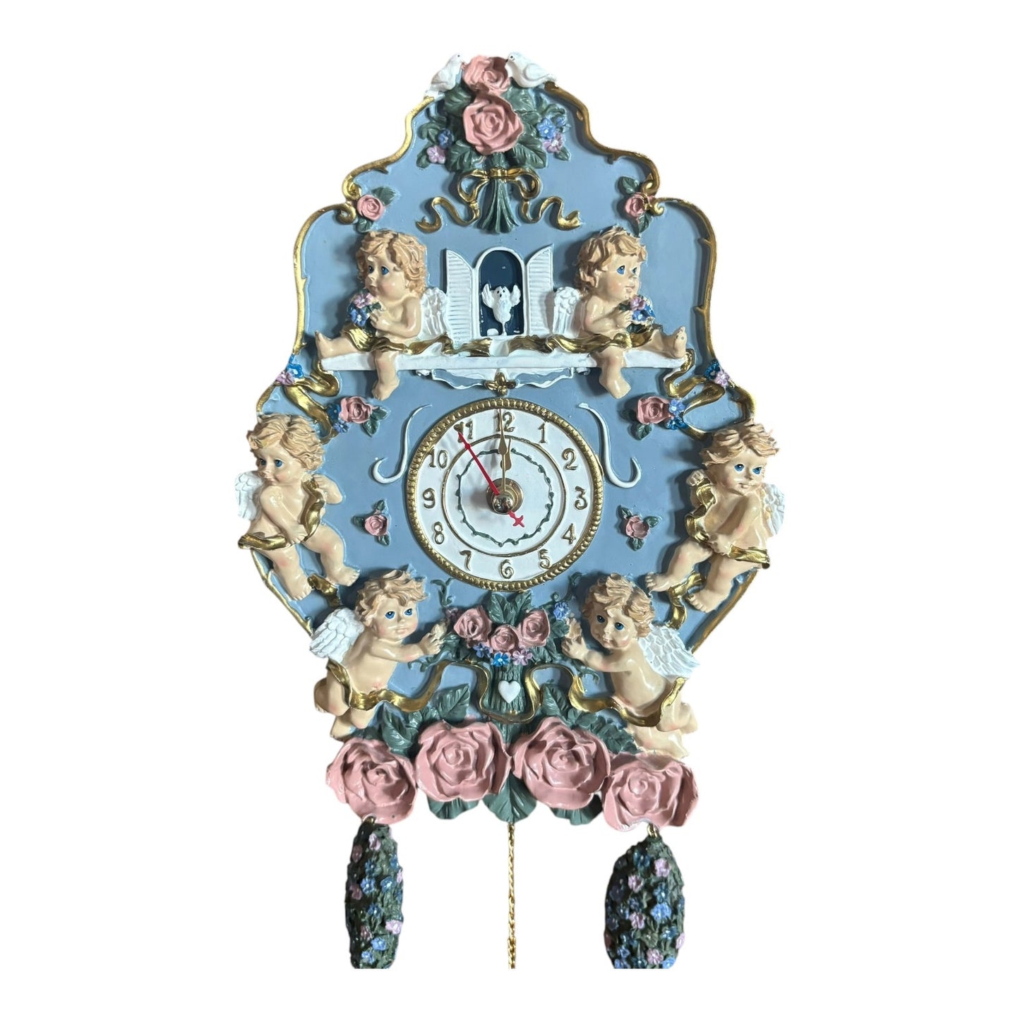 3D Cherub Angel Wall Clock with Roses