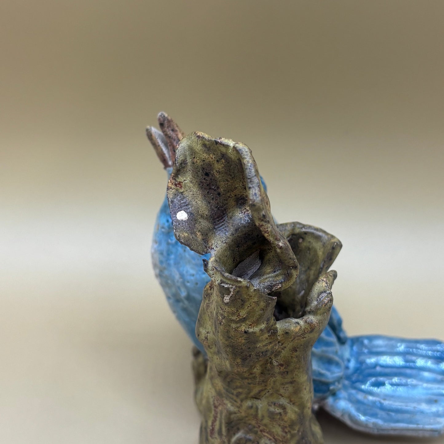 VTG Ceramic Blue Bird Sculpture On Drift Wood