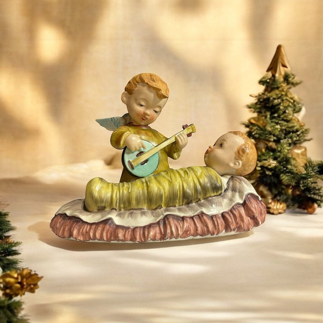 VTG Boy Angel Playing Lullaby for Baby