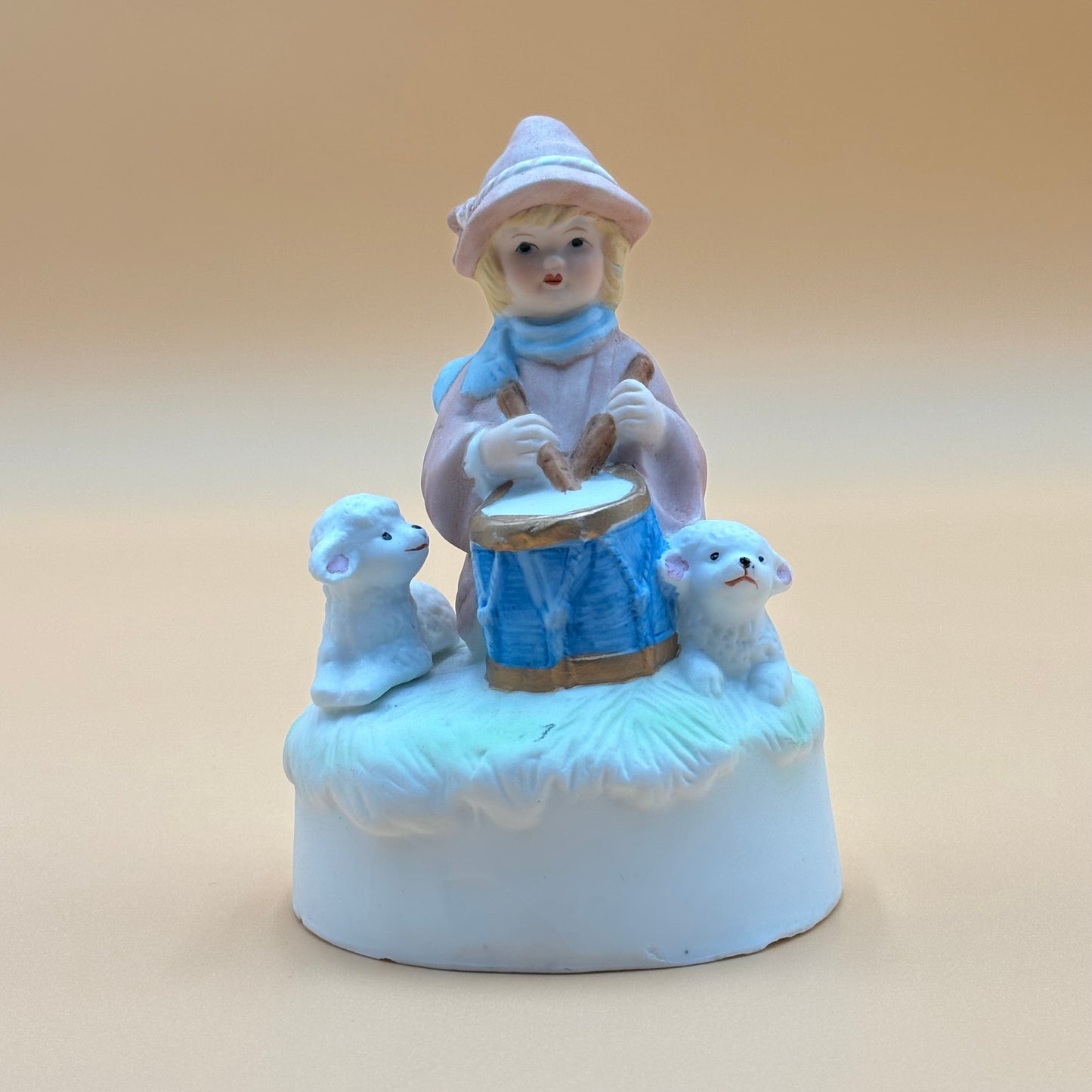 Vintage Ceramic "Little Drummer Boy" Musical Figurine with Lambs