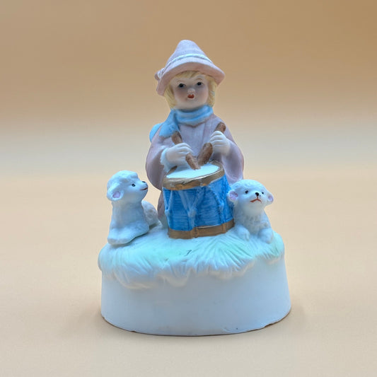 Vintage Ceramic "Little Drummer Boy" Musical Figurine with Lambs