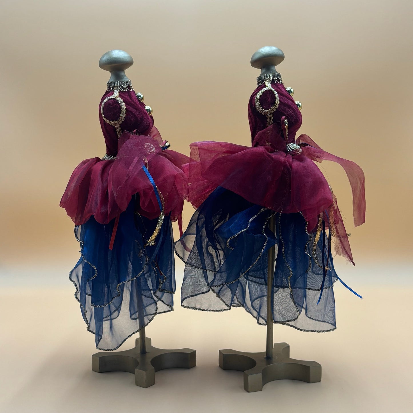 Decorative Miniature Dress Form Set - Burgundy, Gold & Royal Blue