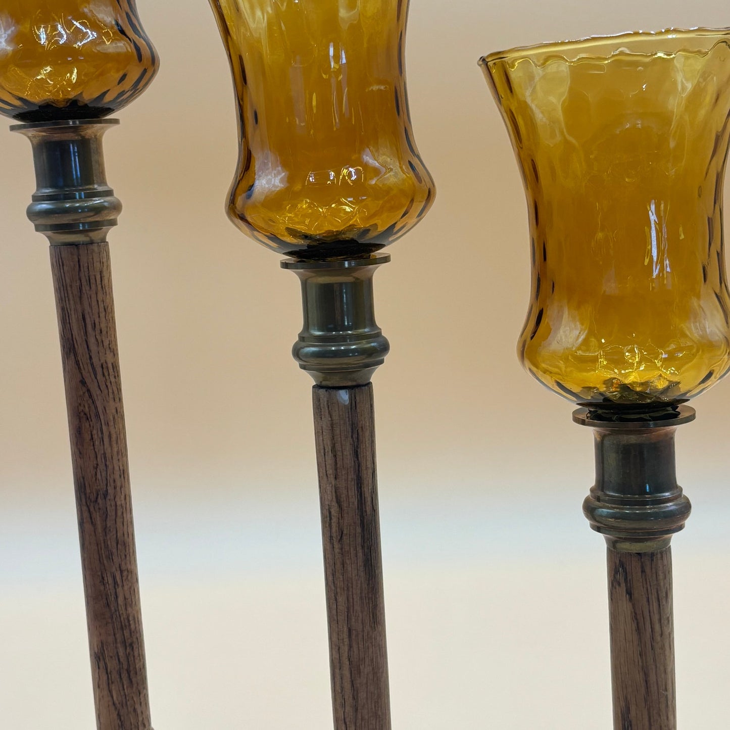Vintage Amber Glass Honeycomb Staggering Votive Candle Holders - Set of 3