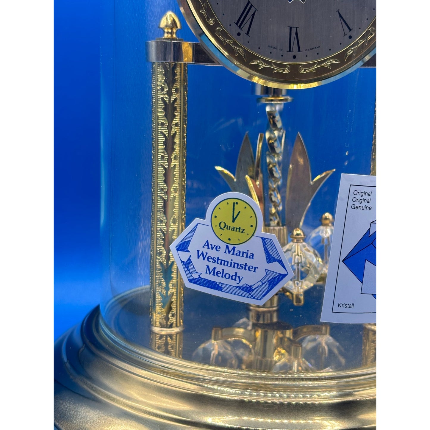 Franz Hermle Glass Dome VTG Concordia Quartz Clock Moon Phase Made in Germany