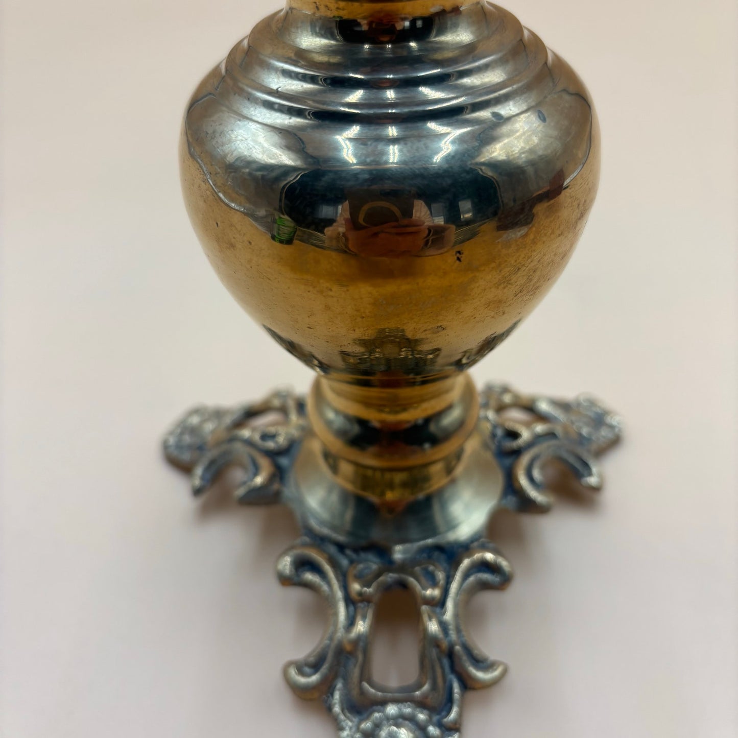 Vintage Brass Ornate Spike Candlestick Holder 10"