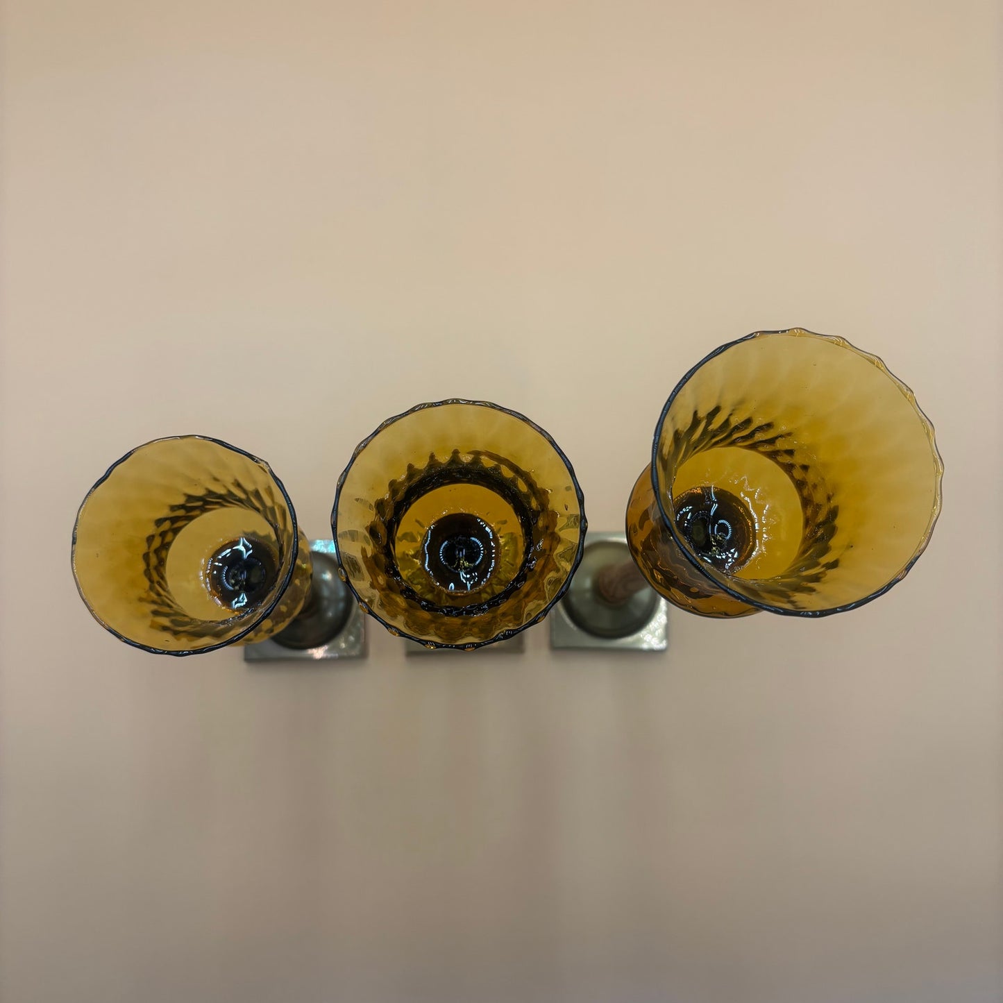Vintage Amber Glass Honeycomb Staggering Votive Candle Holders - Set of 3