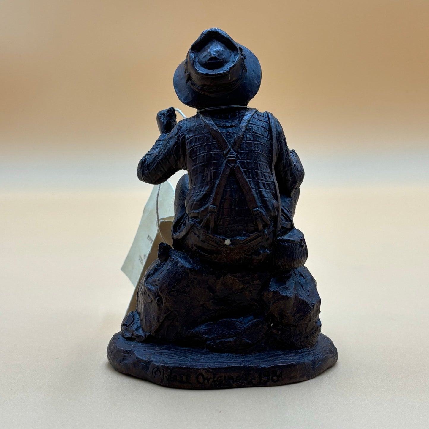 Vintage 1988 Design Gifts Fisherman Sculpture - Pecan & Walnut Shell Art