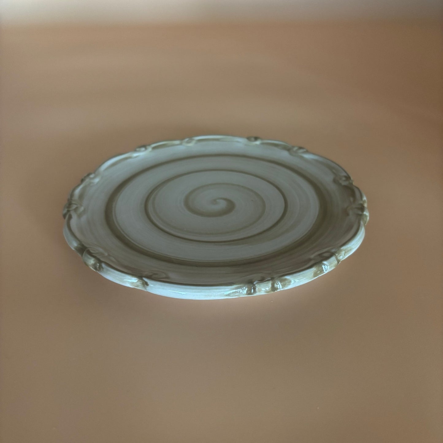 California Pantry 2002 Classic Ceramics Olive Green Swirl Plate - 6.5"