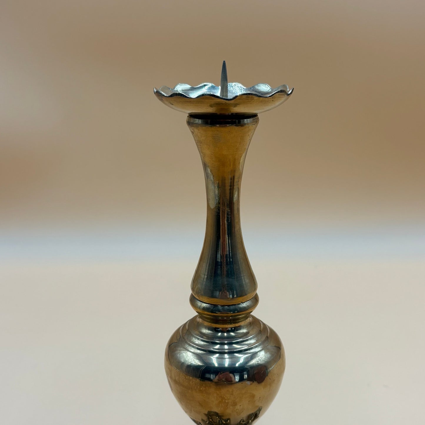 Vintage Brass Ornate Spike Candlestick Holder 10"