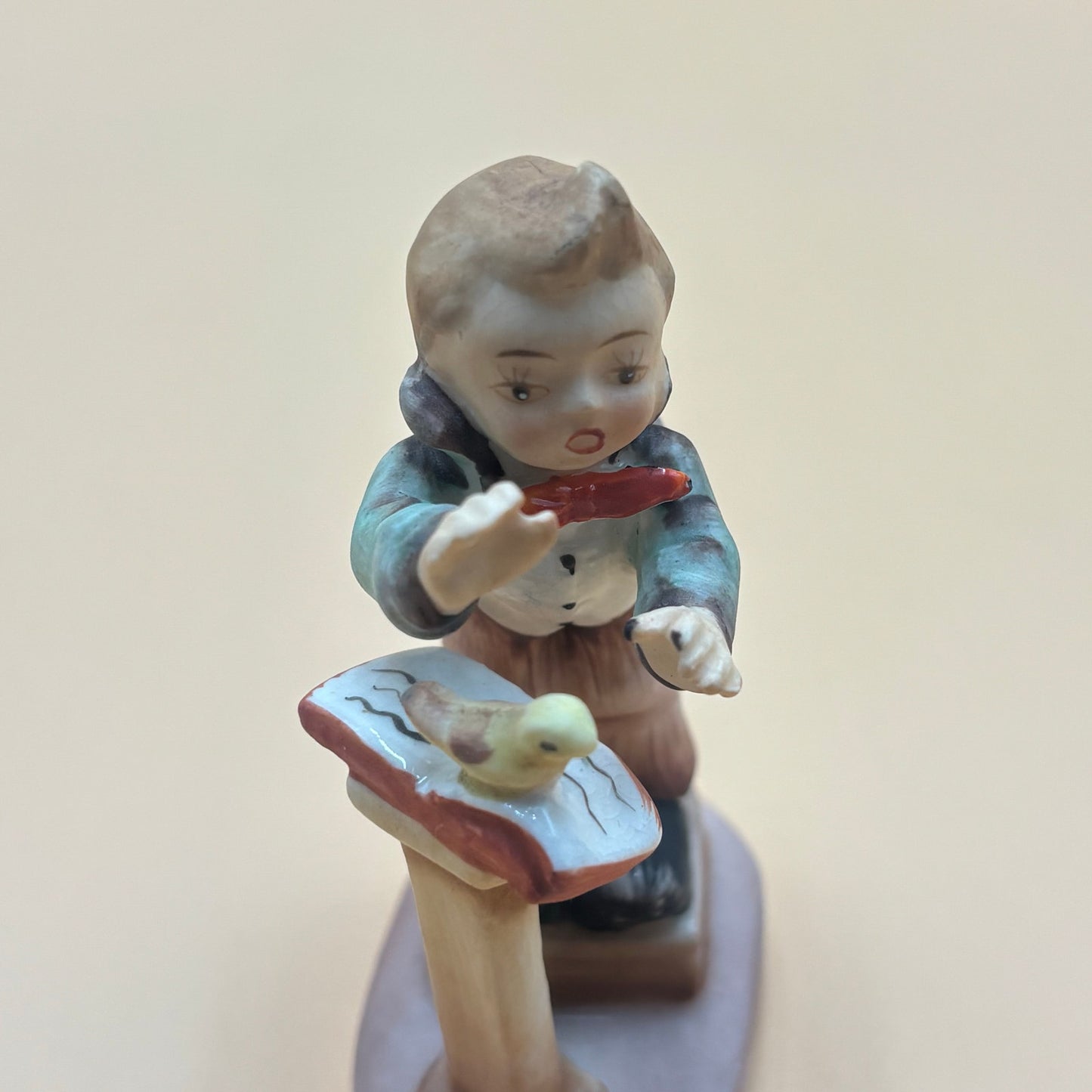 Vintage Boy Conductor with Bird Figurine - Made in Japan