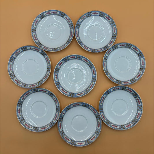 8 Antique Grindley England Saucers - Blue Rose Border c.1900-1921