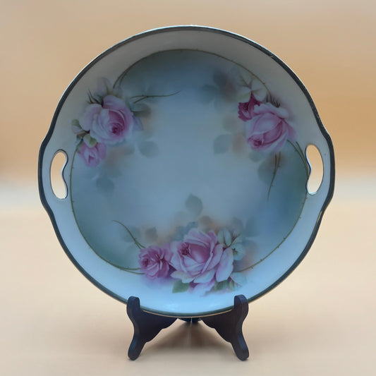 Antique Erdmann Schlegelmilch Prussia Pink Rose Porcelain Handled Plate